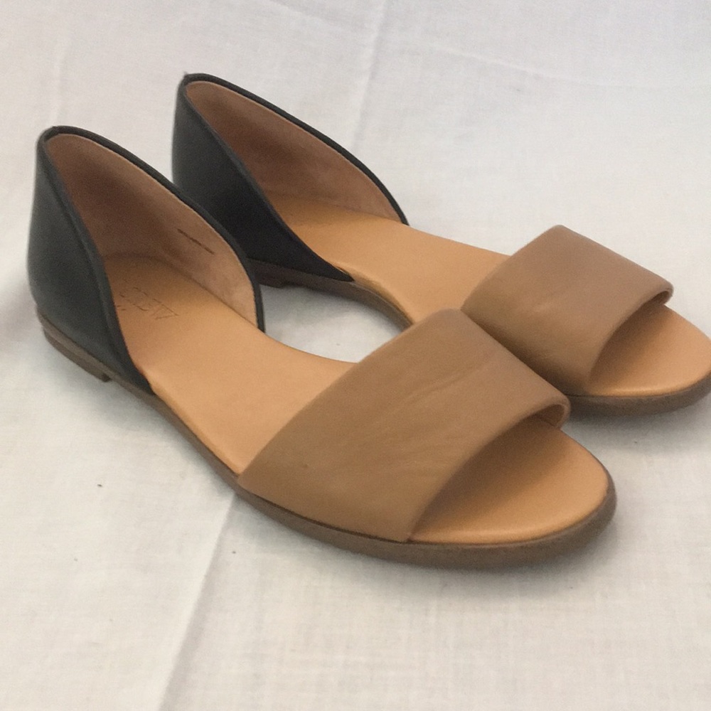 Black and Tan J Crew slides